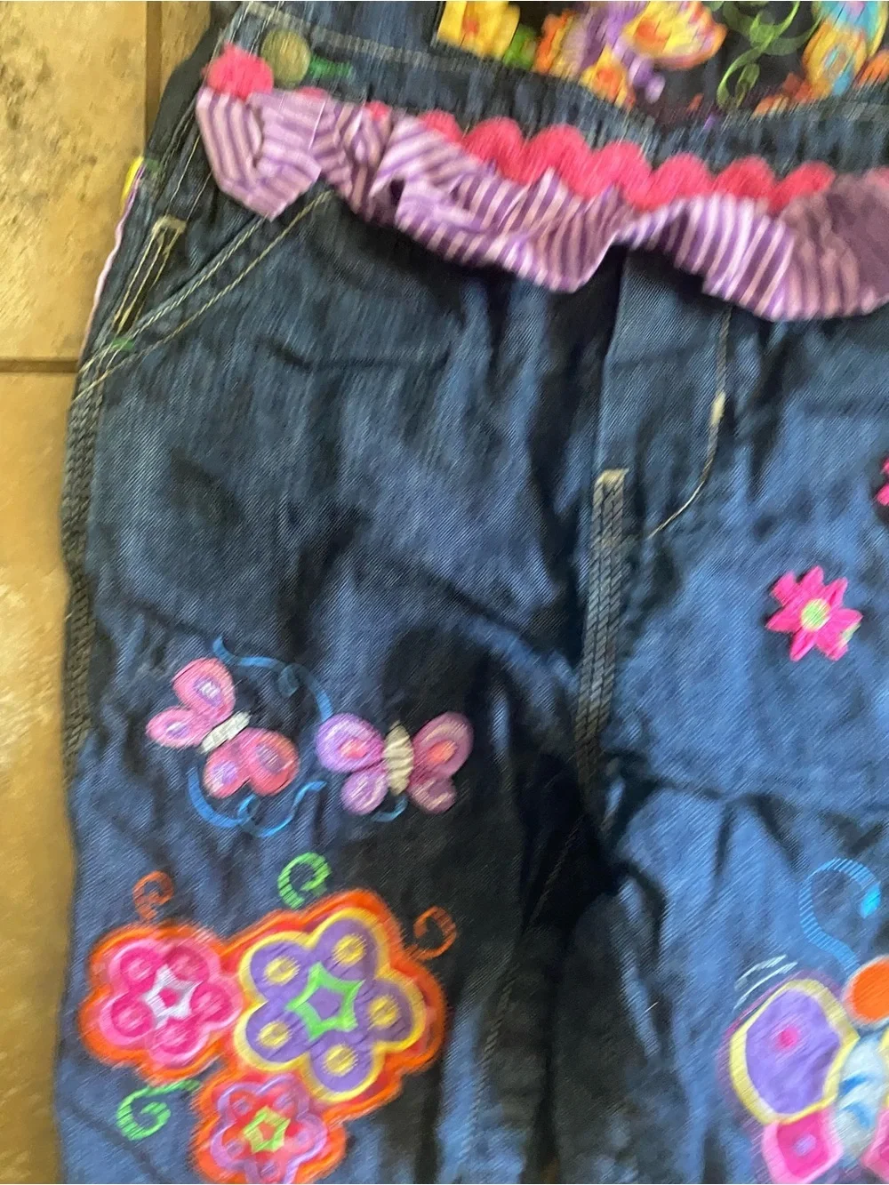 Oshkosh Y2K Denim 12mo Baby Cottagecore Patchwork Butterfly Embroidery Overalls